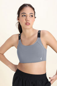 Zelocity Medium Impact Quick Dry Sports Bra - Steel Grey — thumbnail 3